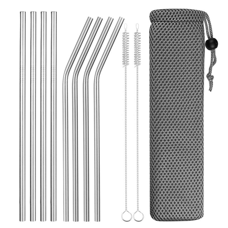 Metal straws stainless steel straw reusable black straws metal drink straws reusable Drinking Straws glass straw portable straw: Silver 8pcs B