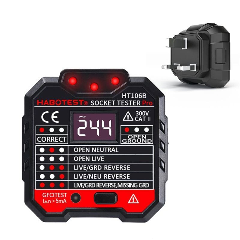 HT106 Digital Display Plug in Socket Voltage Outlet Tester Electric Fault Checker Advanced Circuit Line Wall Plug Finder: UK