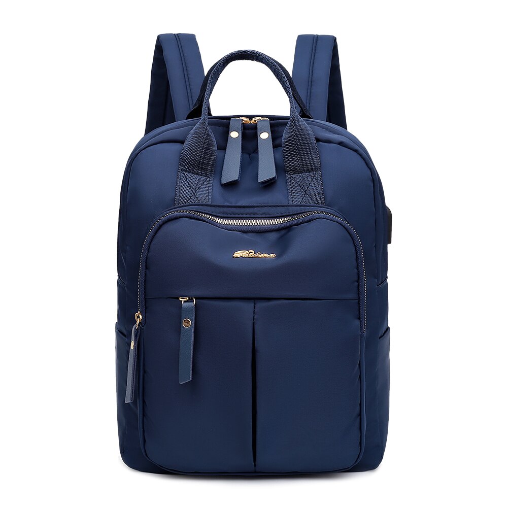 Anti Theft USB Charge Nylon Backpack Waterproof Women School Backpacks Bagpack School Bags Teenage Girls Travel Bag Book Bags: Deep Blue