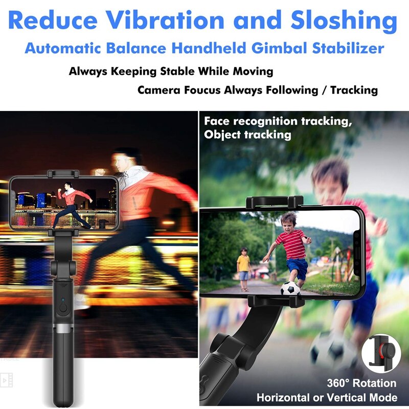 1-Axis Handheld Gimbal Stabilizer for Smartphone, Time-Lapse Object Tracking, Pan-Tilt Tripod with Built-In Bluetooth Remote(Whi