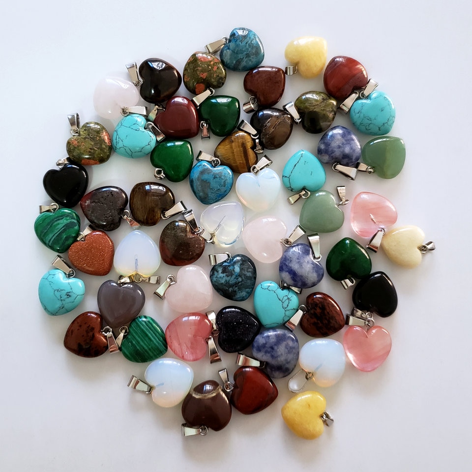50 Stuks Goede Natuurlijke Stenen Hanger Gemengde Hart Charms Hanger 16Mm Voor Sieraden Maken