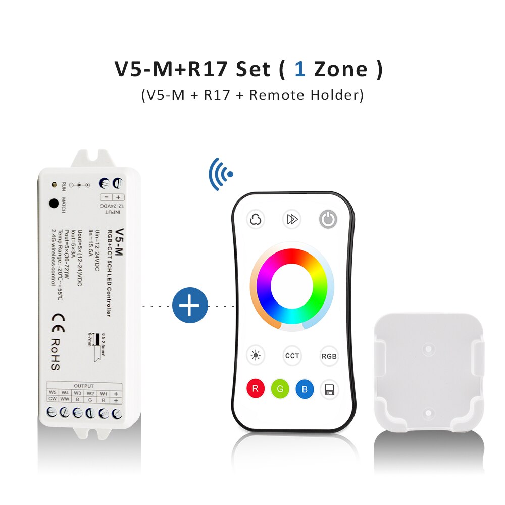 RGBCCT LED Regler 12V 24V 5CH RGB CCT RGBW RGBWW LED Streifen Licht Regler Clever Wifi RF kabellos berühren Fernbedienung V5-M: V5-M und R17-1Zone