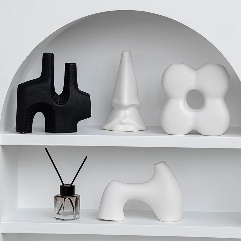 Nordic decoração casa vaso de flores preto e branco arte cerâmica minimalismo flores secas arranjo acessórios b & b ornamento