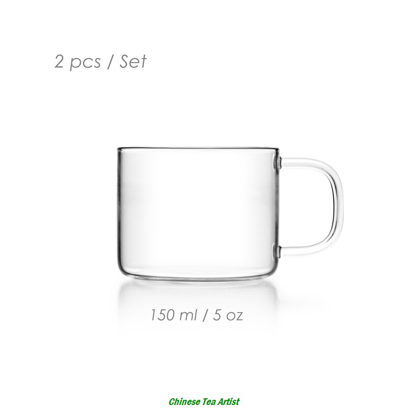 4 sæt / parti super klare moderne te glas kopper med håndtag 150ml, glas drinkware, kungfu te sæt