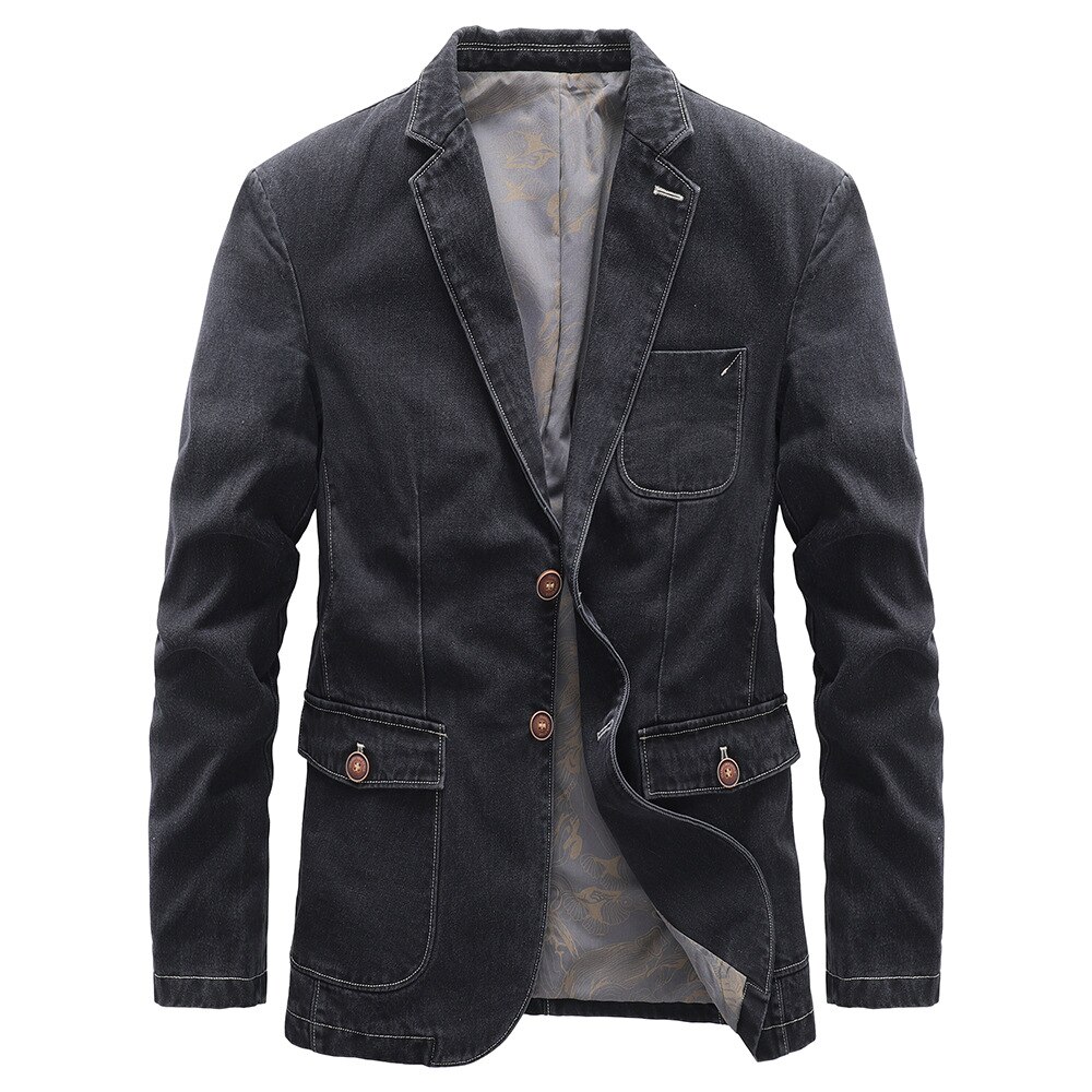 Small Suit Spring and Autumn Denim Jacket Business Casual Suit Jacket Men's Thin Section Young and Middle-aged Handsome Slim: Black / 4XL
