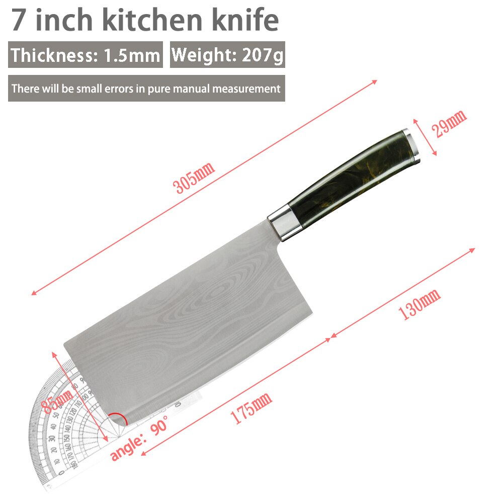 Qing 7 inch Chef Kitchen Knife Japanese Cook's Nakiri Full Tang Stainless Steel Cleaver Knives 4Cr13 Steel Slicing Cooking Tools