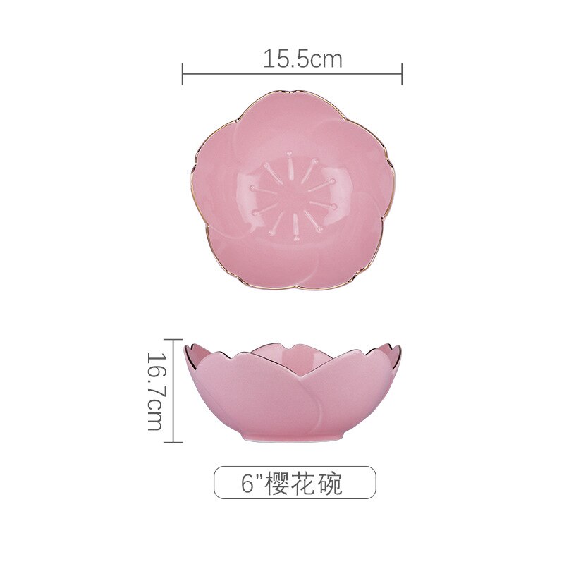 Blomster keramisk fad krydderi dyppeskål sakura keramisk fad kirsebærskål trinket platos sauce fad blomsterfad til køkken: Lyserød 6 tommer skål