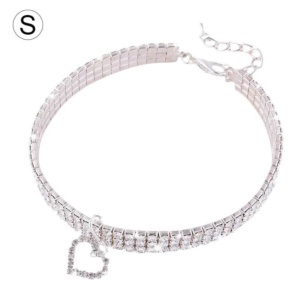 Collier pour chien et chat, mignon, à la , avec pendentif en os, strass scintillant, pour petite fille: A