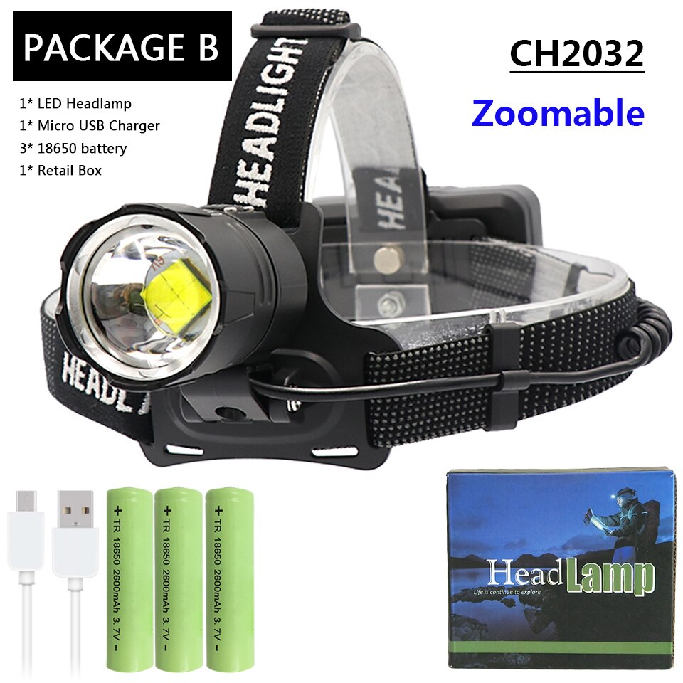Krachtige XHP70 XHP50 Led Koplamp Zoom Head Lamp Zaklamp Zaklamp 18650 Batterij Usb Oplaadbare Lantaarn