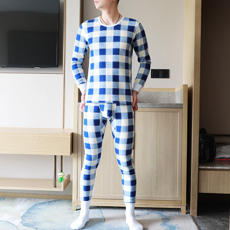 Lange johns sæt mænd undertøj leggins mænd pantalon termico termico string homme herre nattøj pyjamas termisk undertøj mænd: Blå / Xxl
