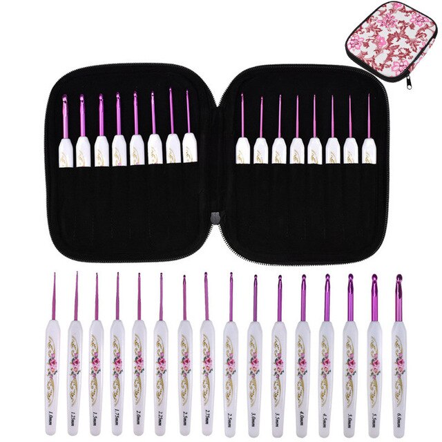 16 Uds ganchillo gancho tejer agujas 1,0-6,0mm ganchos de aluminio para tejer DIY accesorios para manualidades ganchillo gancho aguja juego caja: Pink Color