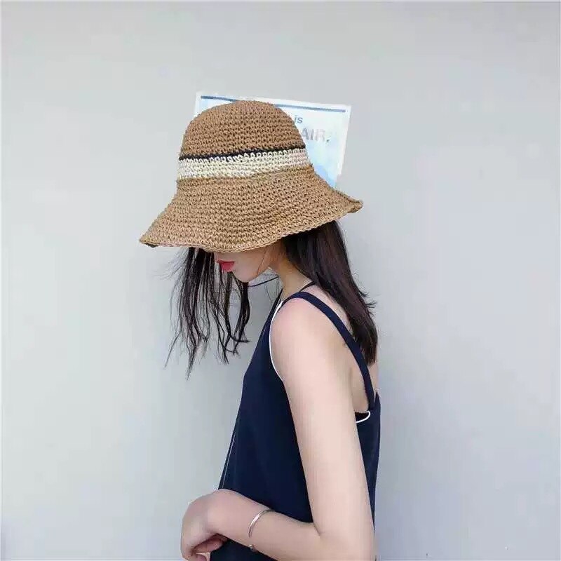 Simple Portable Summer Beach Hat Female Casual Panama Hat Lady Brand Women Flat Brim Straw Cap Girls Sun Hat Bob