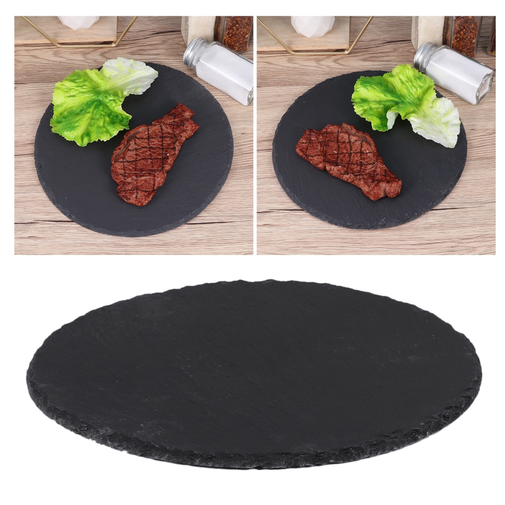 1pc natuurlijke leisteen borden restaurant steak sushi display schaal zwarte slabstone barbecue pan banketbord serveerschaal  (25cm ronde)