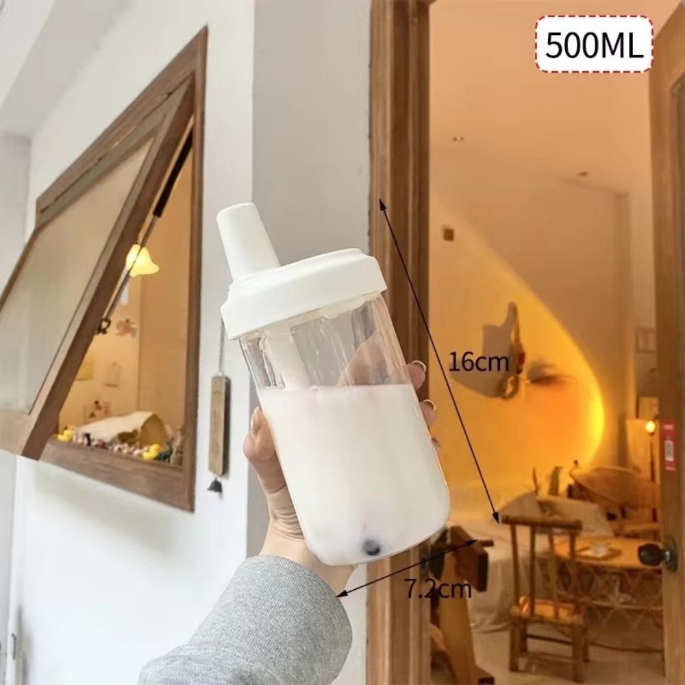 500/850 ml Waterflessen Sap Melk Plastic Beker met Deksel Stro Bubble Thee Koffiekopjes Transparante Grote Capaciteit drinkware: Black