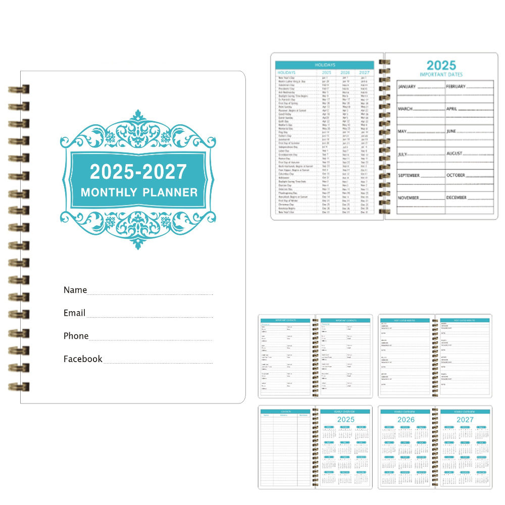 Maandplanner/kalender 2025-2027 Maandplanner, januari 2025-2027, 3 jaar maandplanner voor terug naar school