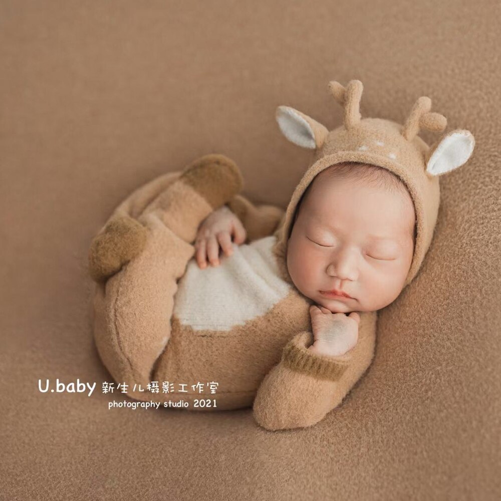 Pasgeboren Fotografie Props Herten Outfit Pasgeboren Footed Romper Photoshoot Baby Kostuum Leuke Baby Boy Kleding Fotografie Accessoires