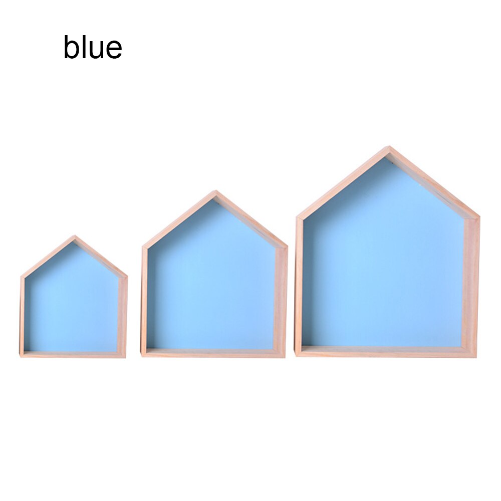 1/3 stk tre vegghylle barn barnerom tre hylle veggpynt diverse håndverksholder stativ soverom stue dekorasjon: 3 stk blått sett