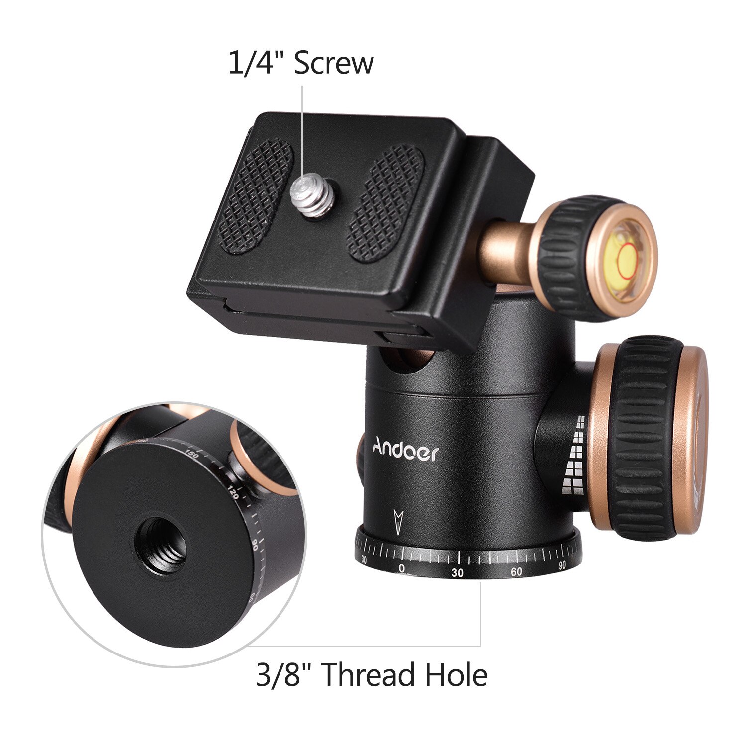 Andoer Q30 CNC Panorama Tripod Ball Head Aluminum Alloy Material Max. Load 5KG 360 Degree Rotation with 1/4 3/8 Inch Screw Hole