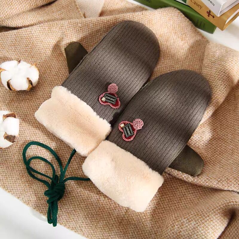 Handschuhe Winter Damen Plus Samt Dicke Warme Nette Schüler eins Frauen Herz Handschuh Neue Jahr draussen Hängen Nacken Handschuhe wolle: Grün