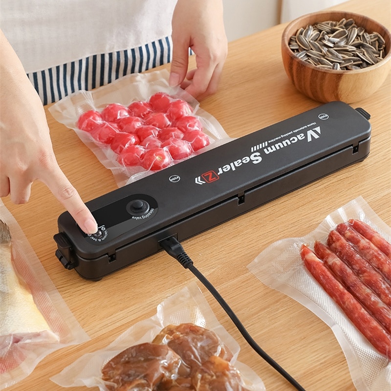220V/110V Vacuum Sealer Packaging Machine EU/UK/US Plug With Free 10pcs Vacuum Bags Household Black Food Vacuum Sealer