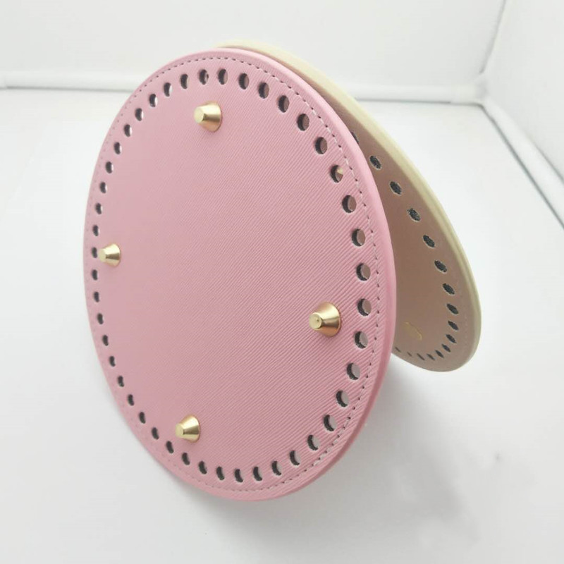 Rund læderbund med huller nitte til strikketaske håndtaske gør-det-selv kvinder skulder crossbody tasker tilbehør