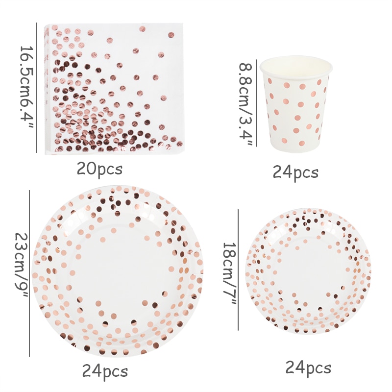 Assiettes or Rose de 24 pièces | Nappe jetable de fête, vaisselle d'anniversaire pour enfants adultes, décor de mariage pour fête d'anniversaire, fête d'anniversaire