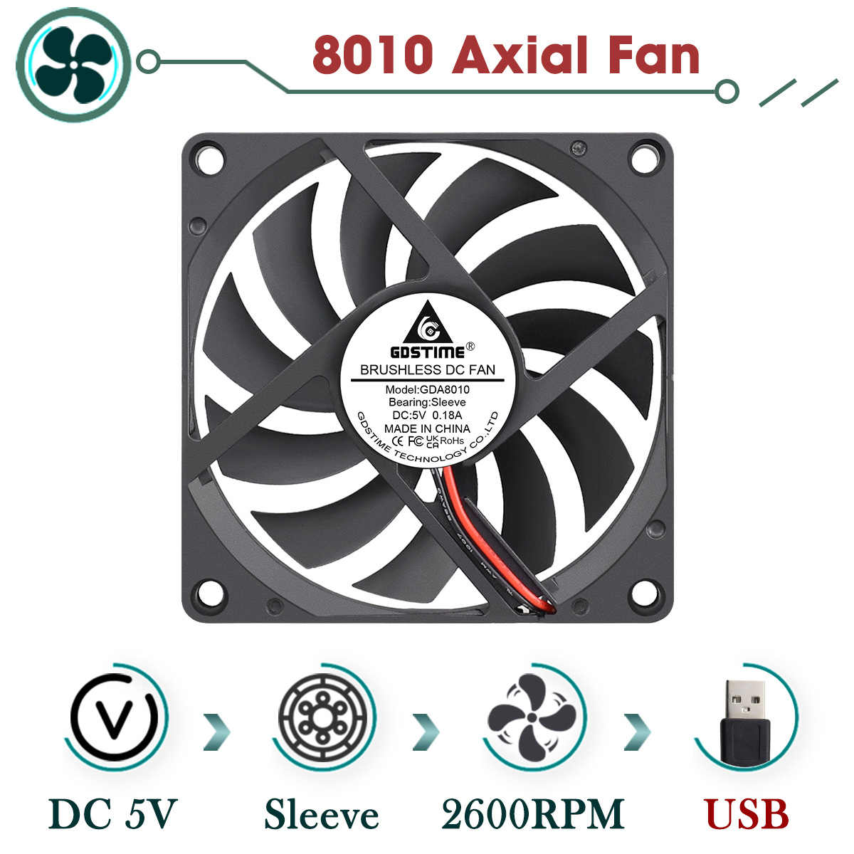 Gdstime 80mm Fan DC 5V 12V 24V 80x80x10MM Brushless Cooling Fan 8010 Double Ball Cooler 8CM Axial Fan for PC Case CPU Cooling: SKY BLUE / Blue