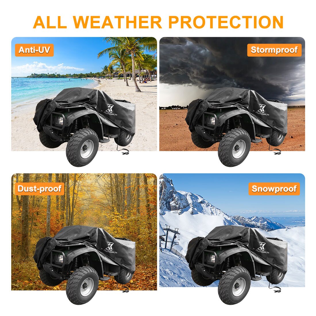 X Autohaux 3 Style Quad ATV Cover Waterproof Snowproof Beach Protector with Reflective Strips Universal Quad Bike ATV Cover