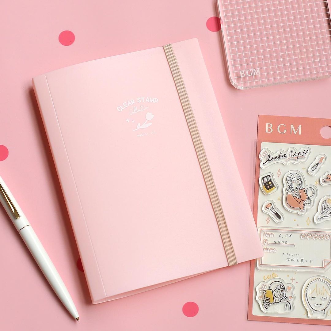 Japan BGM Clear Stamp Album Book, Acrylic Stamping Clear Block, Transparent Clear Stamps Seal,for Scrapbooking Craft Card Making: album pink