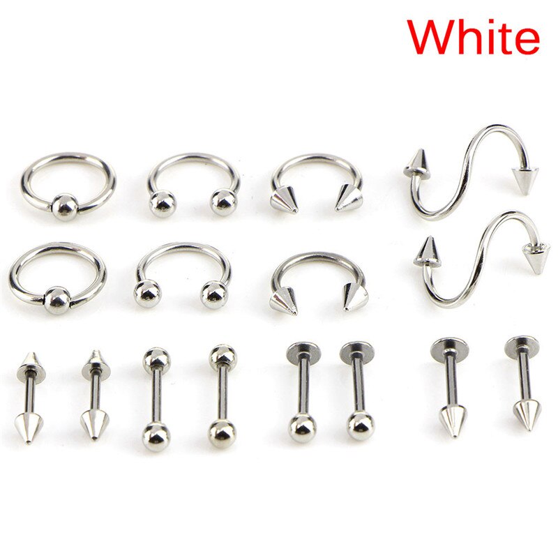 8/16 Stks/partij Staal Oor Piercings Helix Piercings Wenkbrauw Piercings Lip Labret Ringen Earring Tragus Barbell Piercings Lichaam Sieraden: sliver  16pcs