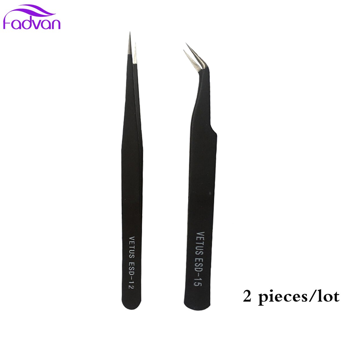 Wimper Pincet 2 Stuks/partij Pincet Elektronische Anti-Statische Precisie Pincet Rechte En Gebogen Pincet Voor Graft Wimper: Black 12 15