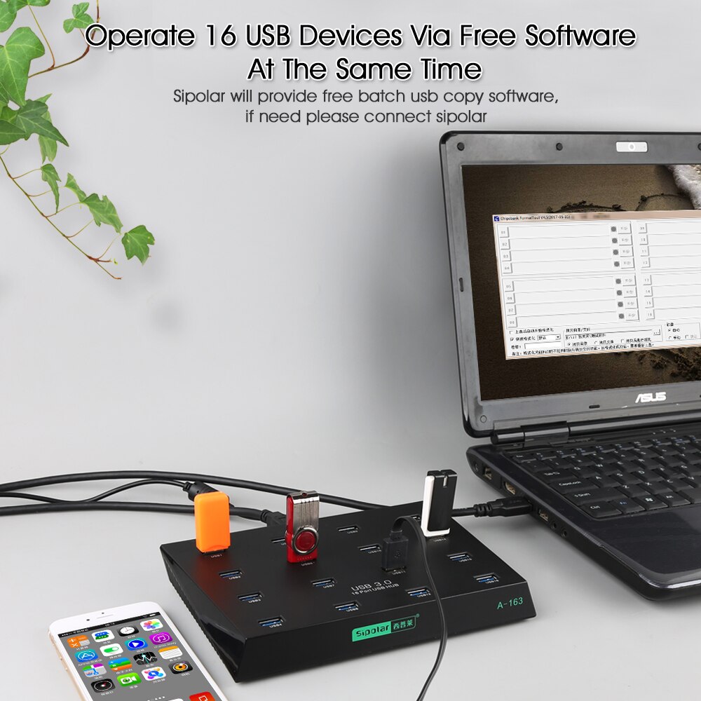 Sipolar Industriel 16 ports USB 3.0 hub fast speed data transmission for usb duplicator and Copying machine
