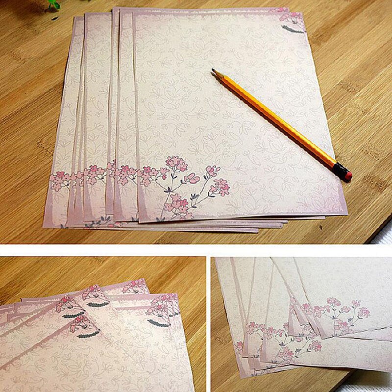 Juego de 10 hojas de papel Vintage para escribir mensajes, de flores, bloc de papel para estudiantes, para la Oficina y la escuela