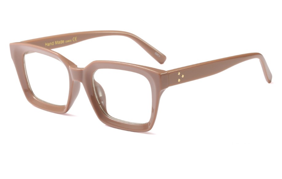Montura de gafas cuadradas Retro Para hombre y mujer, lentes ópticas de de con remache, a la , para ordenador, 45440: C6 khaki clear