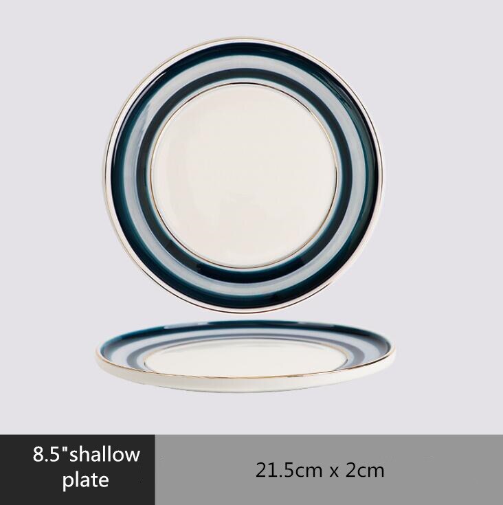 Gilt Rim Blue Gradient Dinner Plate Ceramic Kitchen Plate Tableware Set Food Dishes Rice Salad Noodles Bowl Soup Kitchen Tool: 8.5 shallow plate