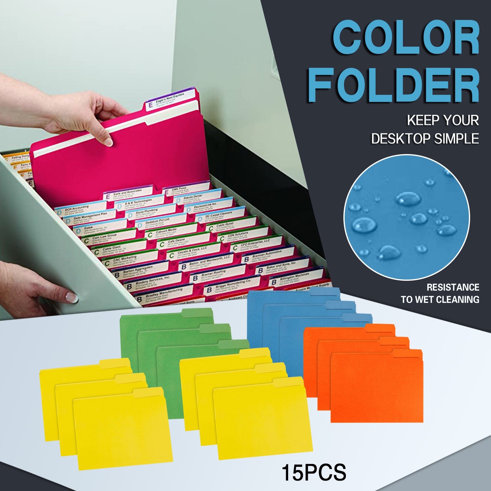 15 PCS File Folder 1/3 Cut Tab Letter Size Great for Organizing Easy File Storage For Office Classroom Folders