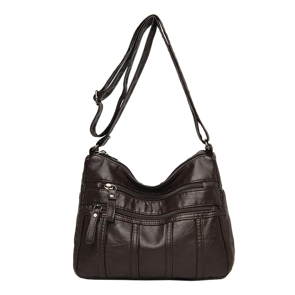 2020 nova moda feminina saco de ombro bolsa de ombro bolsa de viagem feminina retro lavado pu crossbody saco multi bolso feminino: Dark Brown