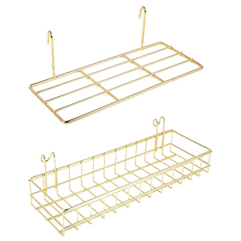 2Pcs Grid Panel Muur Plank Mand Met Haak Boekenplank Display Opbergrek Lade