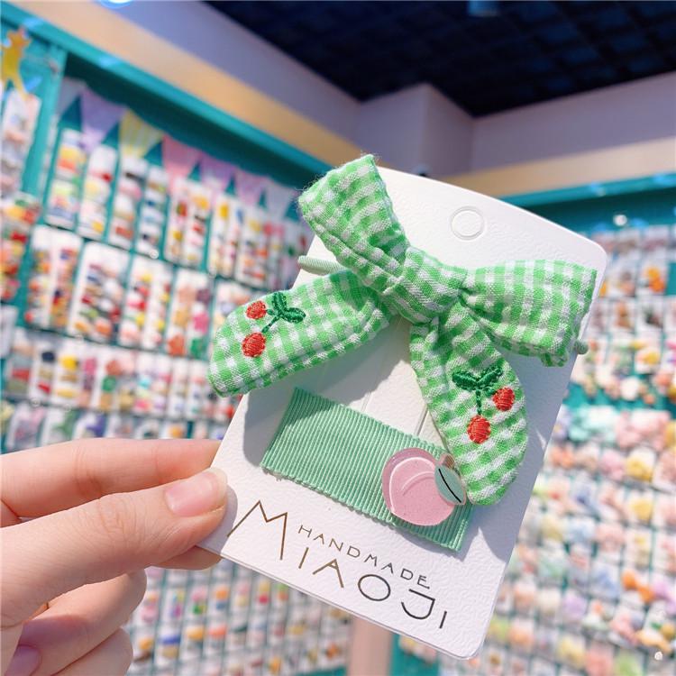 Korean Hair Accessories Children's Plaid Bow Cherry Hair Circle Lovely Girl Fruit Hairpin Pineapple Strawberry Bb Clip Hairpins: 4