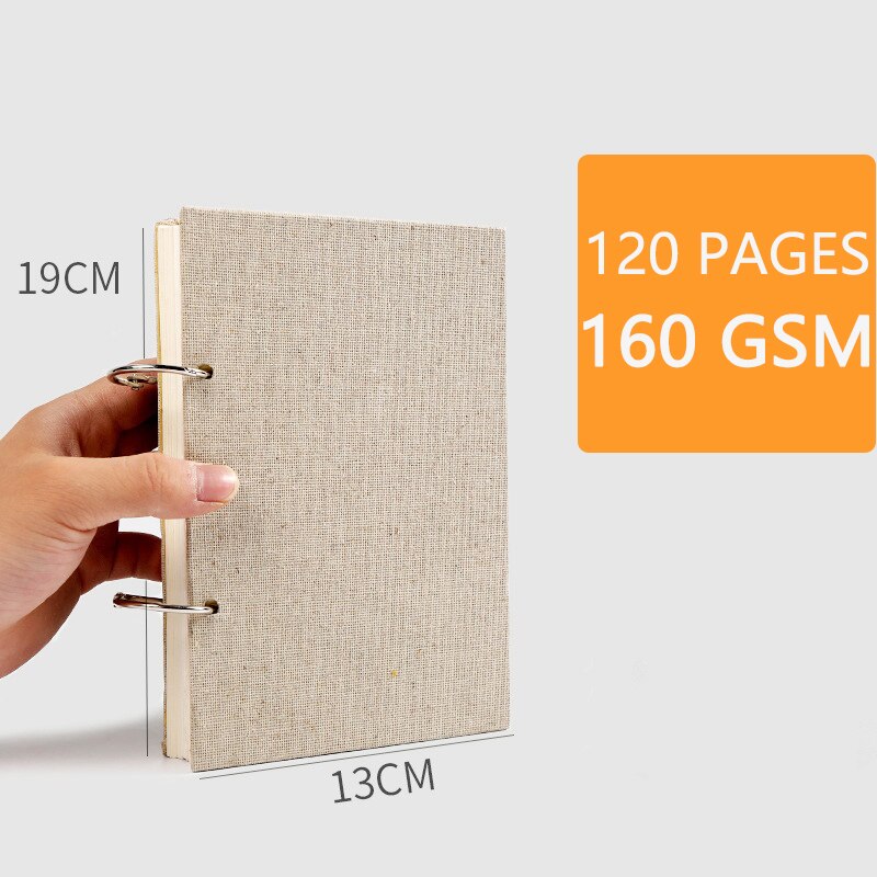 Retro Spiral Blank Sketchbook Hardcover Linen 120pages 160GSM Paper Refillable Painting Graffiti Sketch Book School Stationery: Small-13x19 cm