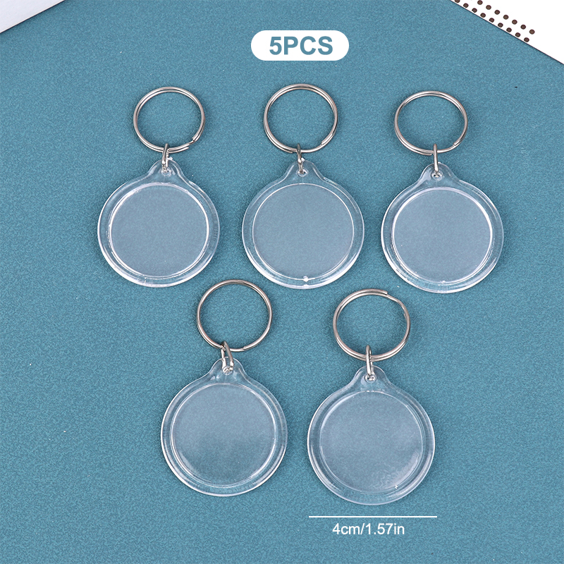 5pcs Blank Photo Frame Keychain Clear Acrylic Keyring Insert Photo Split Key Pendant DIY Key Holder Couple Anniversary