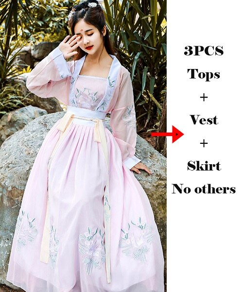 Hanfu Vrouwen Traditionele Dans Kostuum Folk Festival Outfit Fairy Jurk Oosterse Nationale Prestaties Kleding Stadium Pak DF1011: pink suit / XL