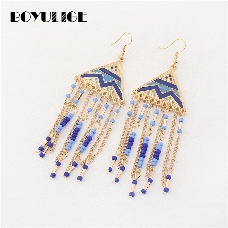 Boyulige Geometrie Driehoek Egyptische Piramide Stijl Kralen Kwastje Etnische Oorbellen Vrouwen Vrouwelijke Dames Vintage Boho Sieraden