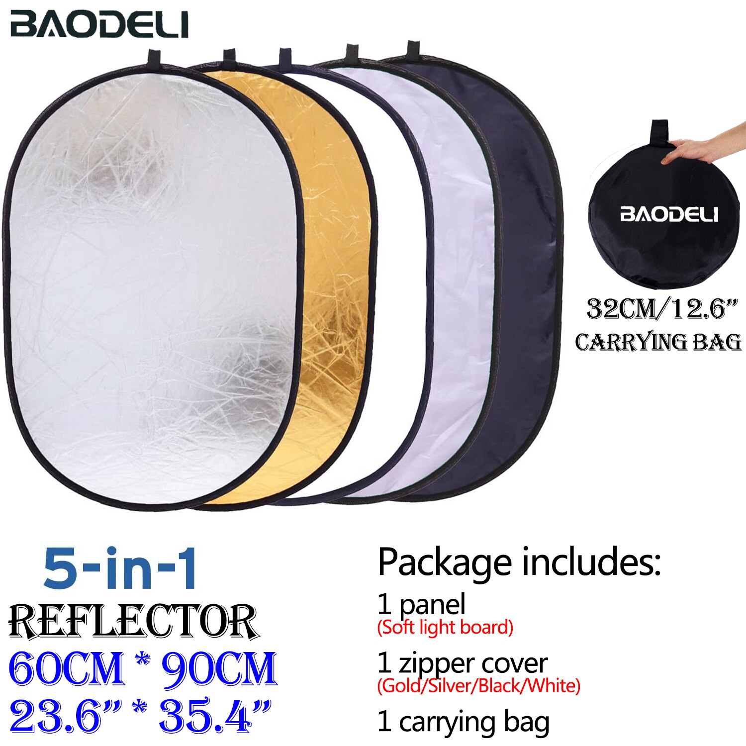 90x120cm 5 in 1 Portable Collapsible Light Oval Photography Reflector for Studio Multi Photo Outdoor studio reflector: Oval 60x90cm
