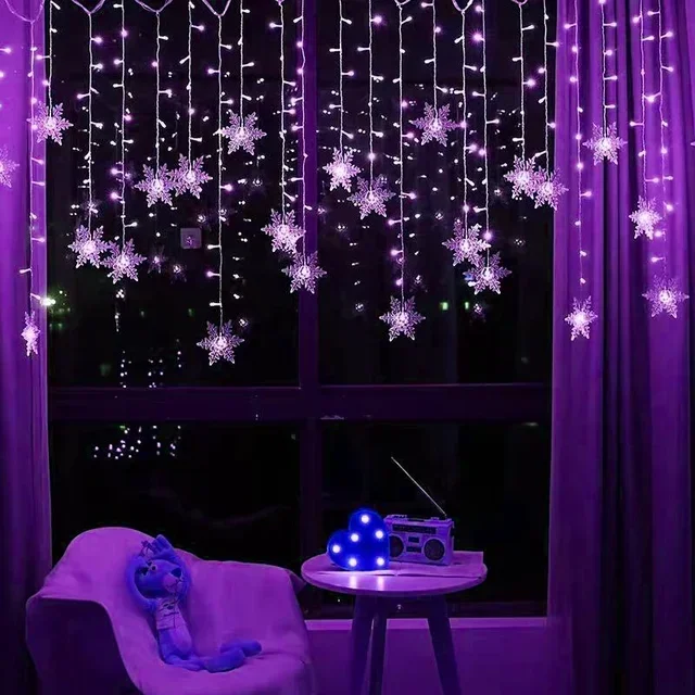 Luzes de natal guirlanda led luzes da corda flocos de neve piscando cortina de fadas luz para festa de casamento do feriado decoração de ano novo: RGBs / 0-5W