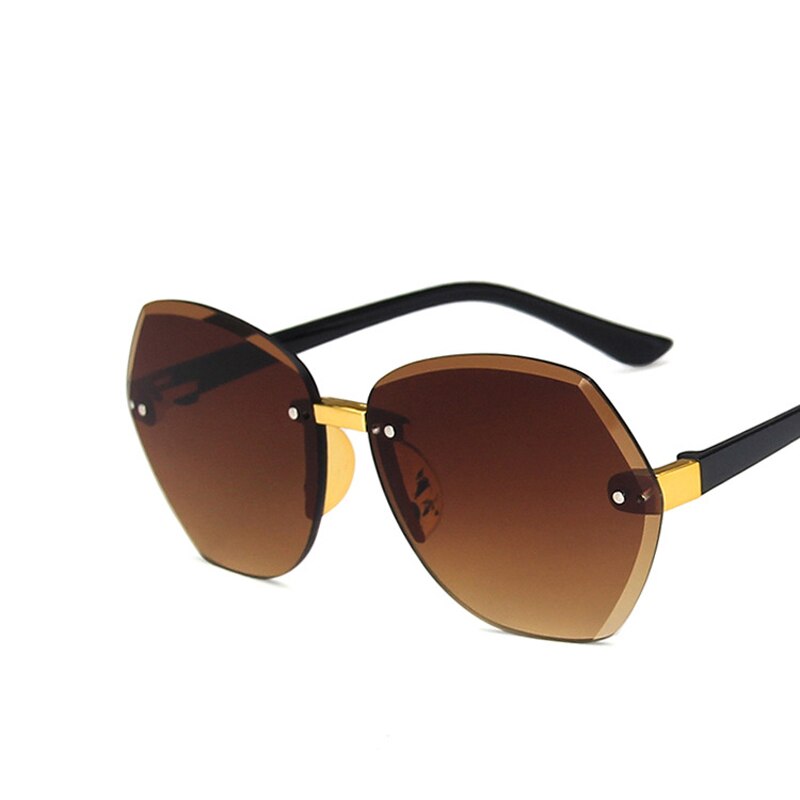 Art Nette Oval Randlose Rahmen Sonnenbrille freundlicher freundlicher Grau Rosa Blau Objektiv Jungen Mädchen UV400 Schutz Brillen: C2 bräunen
