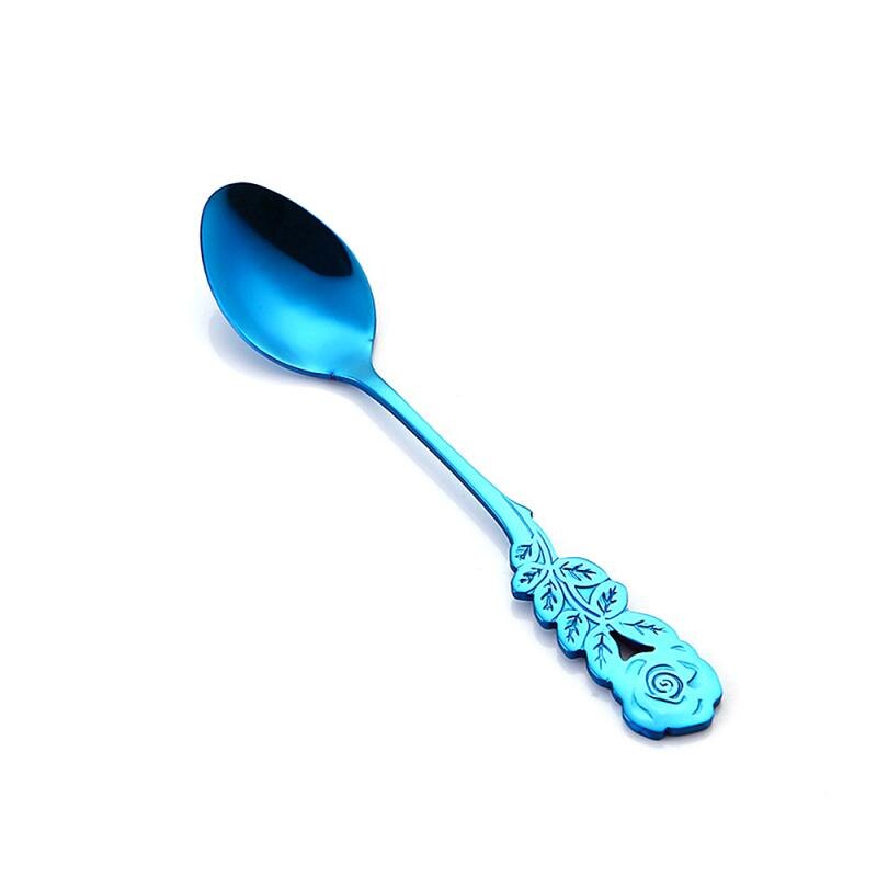 1pcs Stainless Steel Teaspoon Tea Ice Cream Spoon Coffee Dessert Spoon Cteative Rose Flower Handle Tableware Kitchen Gadget