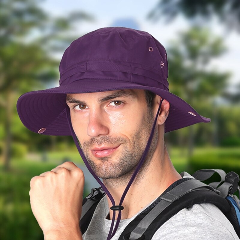Gorro de pescador de secado rápido, ajustable, resistente al agua, con cuerda para Barbilla, sombrero de cubo de escalada: QJ2434ZR