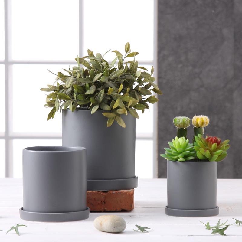Pot de fleur en céramique conteneur avec plateau Pot de rangement maison vert nordique Pots de plantes pour fleurs Ins décoration de Pot de fleur moderne