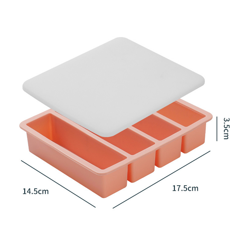 4 Cubes Giant Storage For Food Meal Sauce With Lid Silicone Freezer Trays Extra Large Soup Ice Tray Food Freezing Molds: Red
